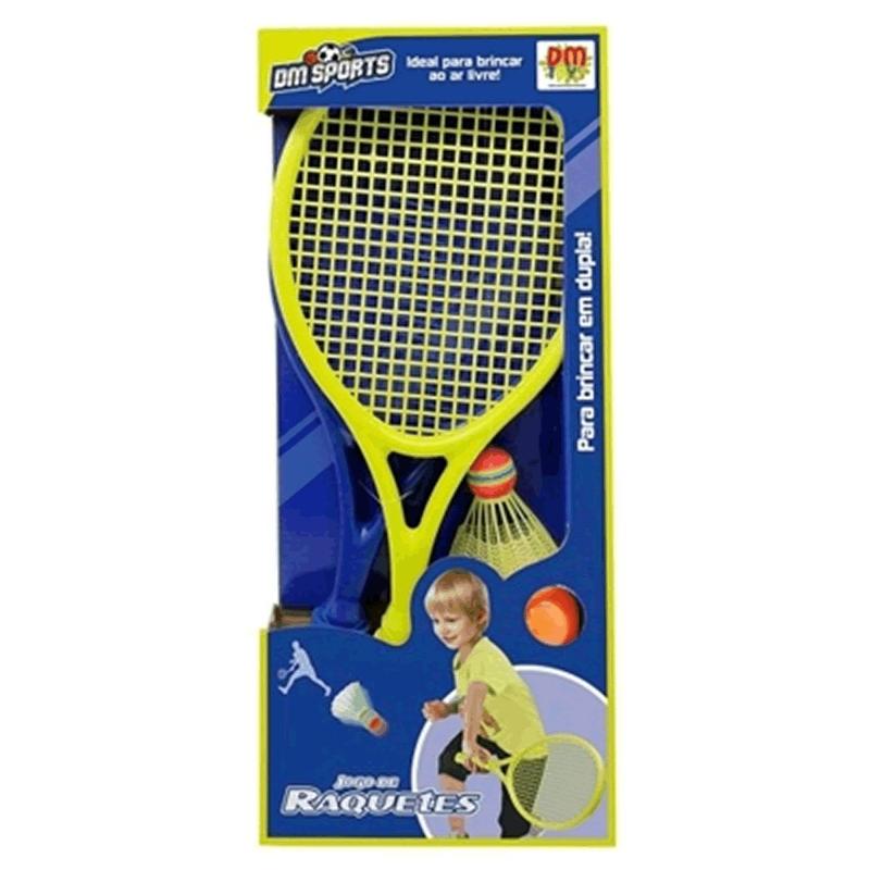 Jogo De Raquetes Azul E Verde Com 2 Petecas DM Toys - Raquete de